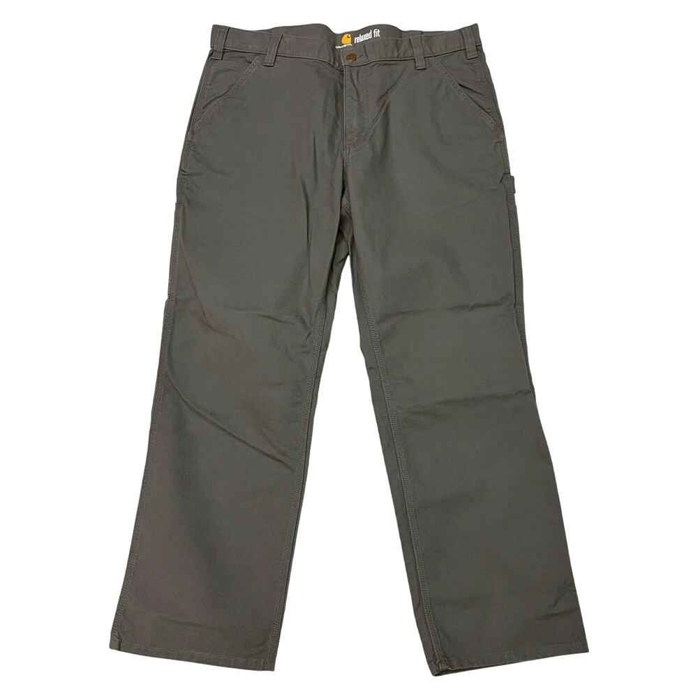 Carhartt Dungaree Duck Jeans Mens 38x30 Gray Relaxed Straight Leg Canvas Stretch